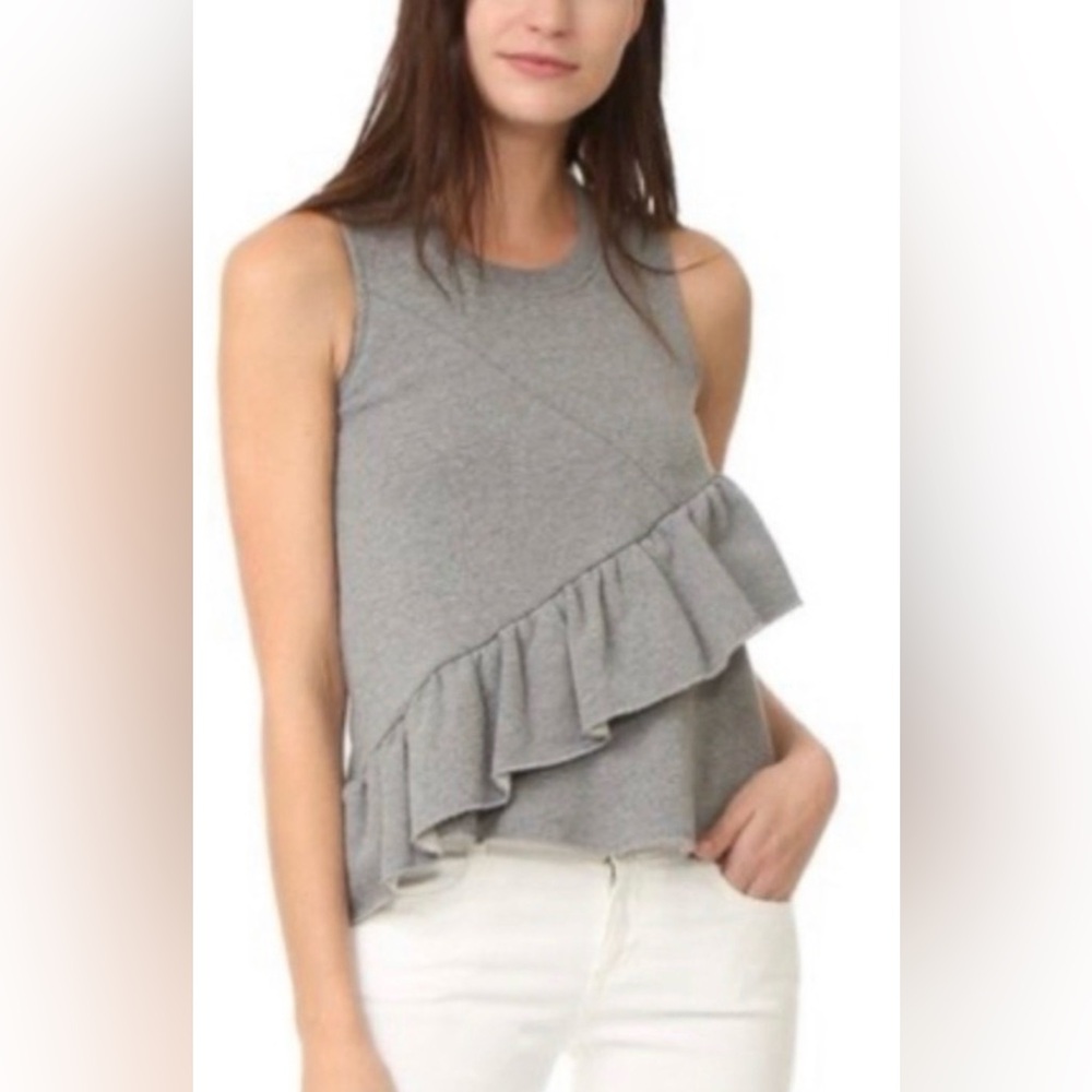 CARVEN Gray Asymmetrical Ruffle Peplum Sweatshirt Top Style 7024DE012 Size M